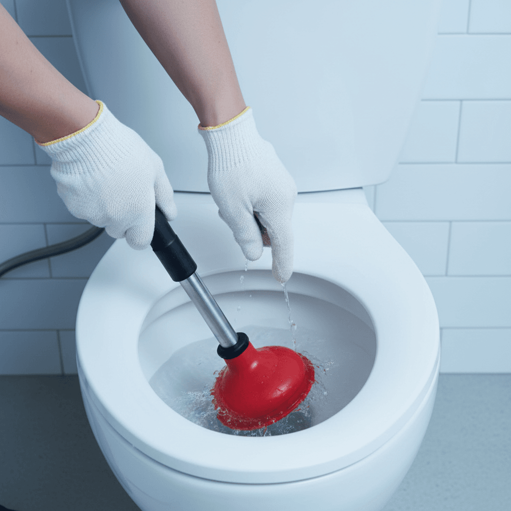 Correct flange plunger technique for a clogged toilet