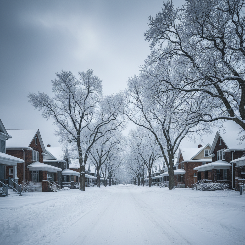 Older Winnipeg neighbourhood with mature trees and aging sewer infrastructure in winter